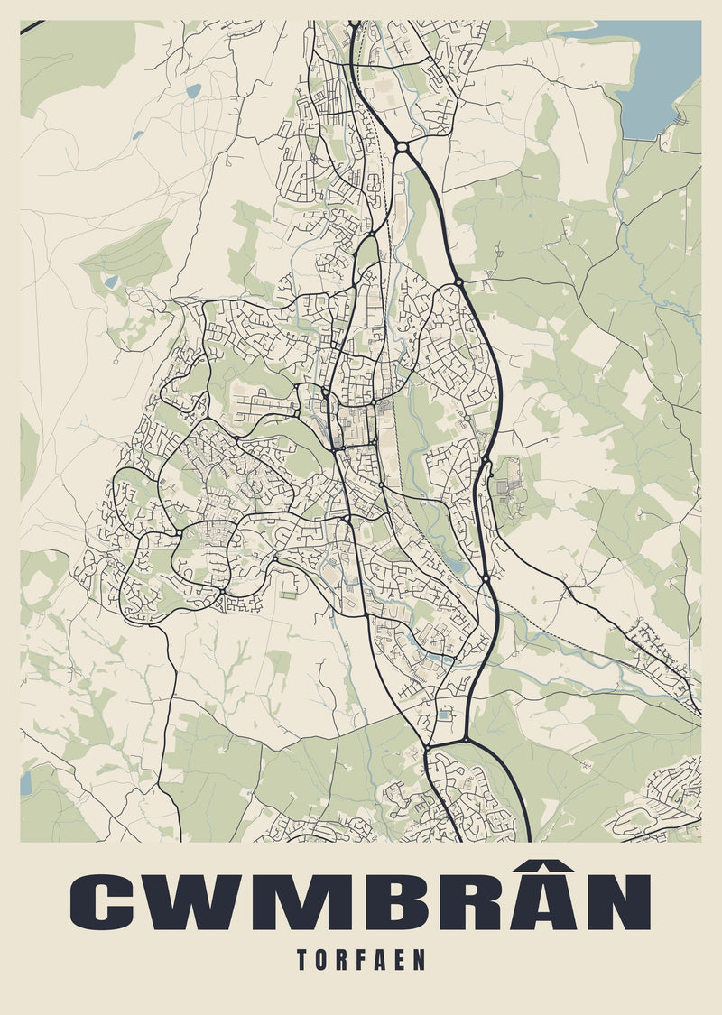 Cwmbrân Street Map Poster