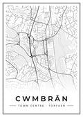 Street map poster of Cwmbrân town centre, Torfaen