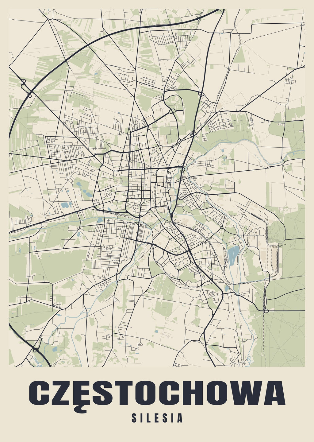 Street map poster of Częstochowa, Silesia