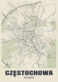Street map poster of Częstochowa, Silesia
