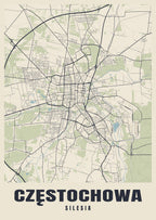Street map poster of Częstochowa, Silesia