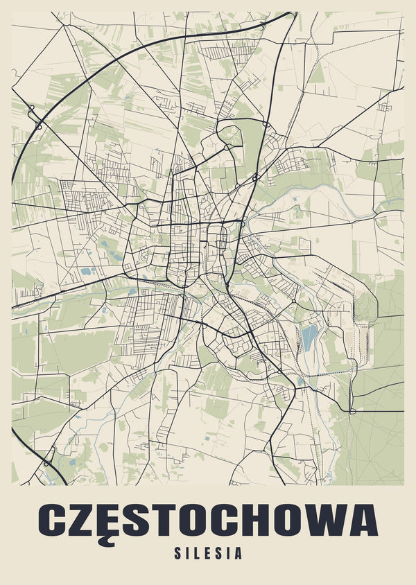 Częstochowa Street Map Poster