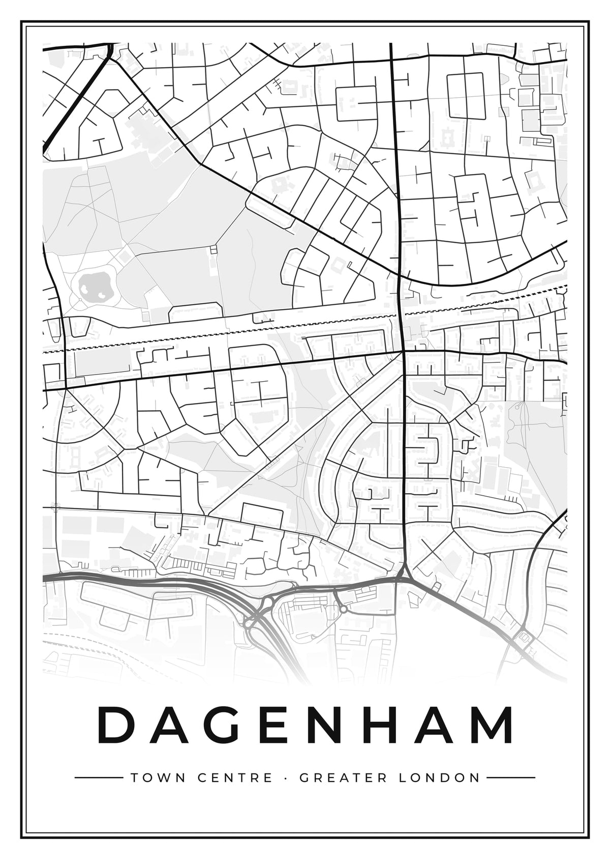 Street map poster of Dagenham town centre, Greater London