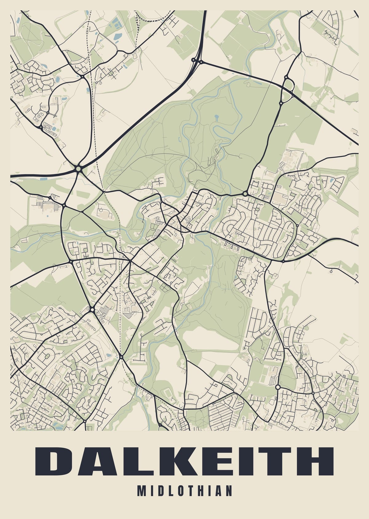 Street map poster of Dalkeith, Midlothian