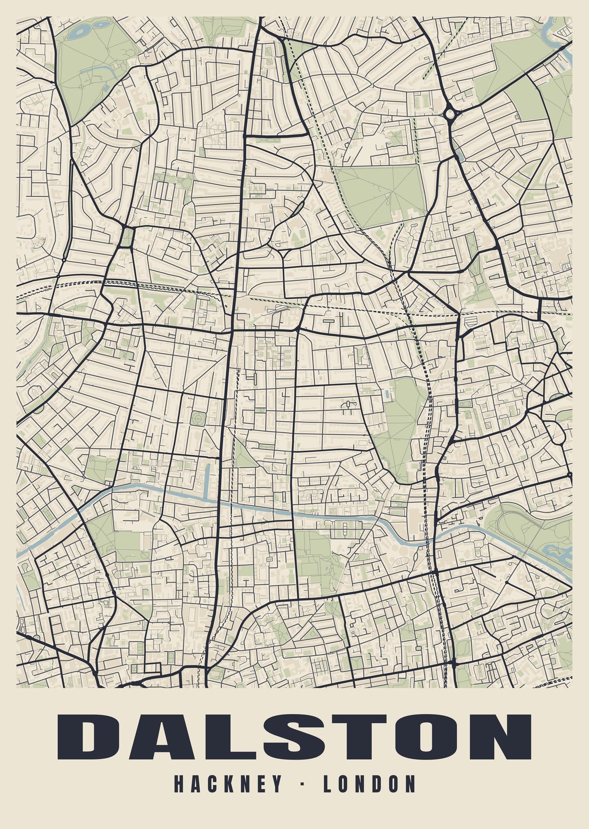Heritage street map poster of Dalston, Hackney, London