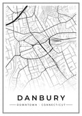 Street map poster of downtown Danbury, Connecticut