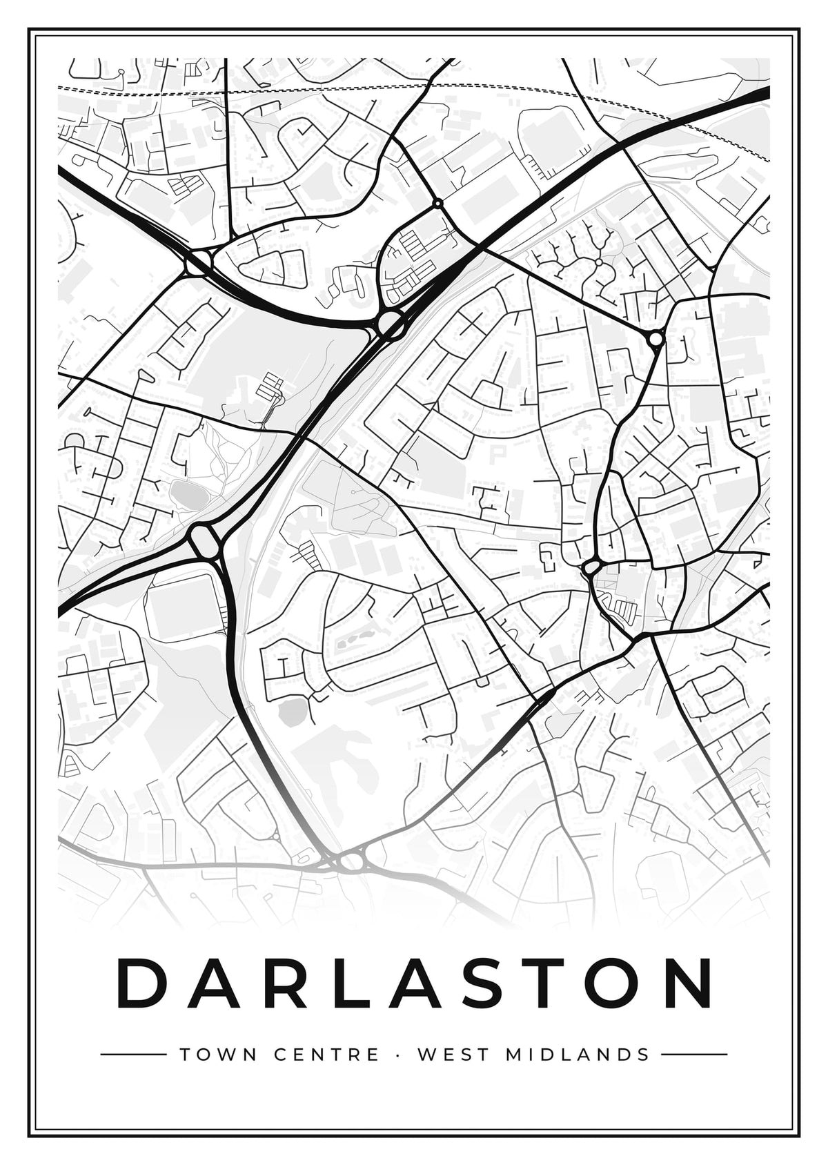 Street map poster of Darlaston town centre, West Midlands