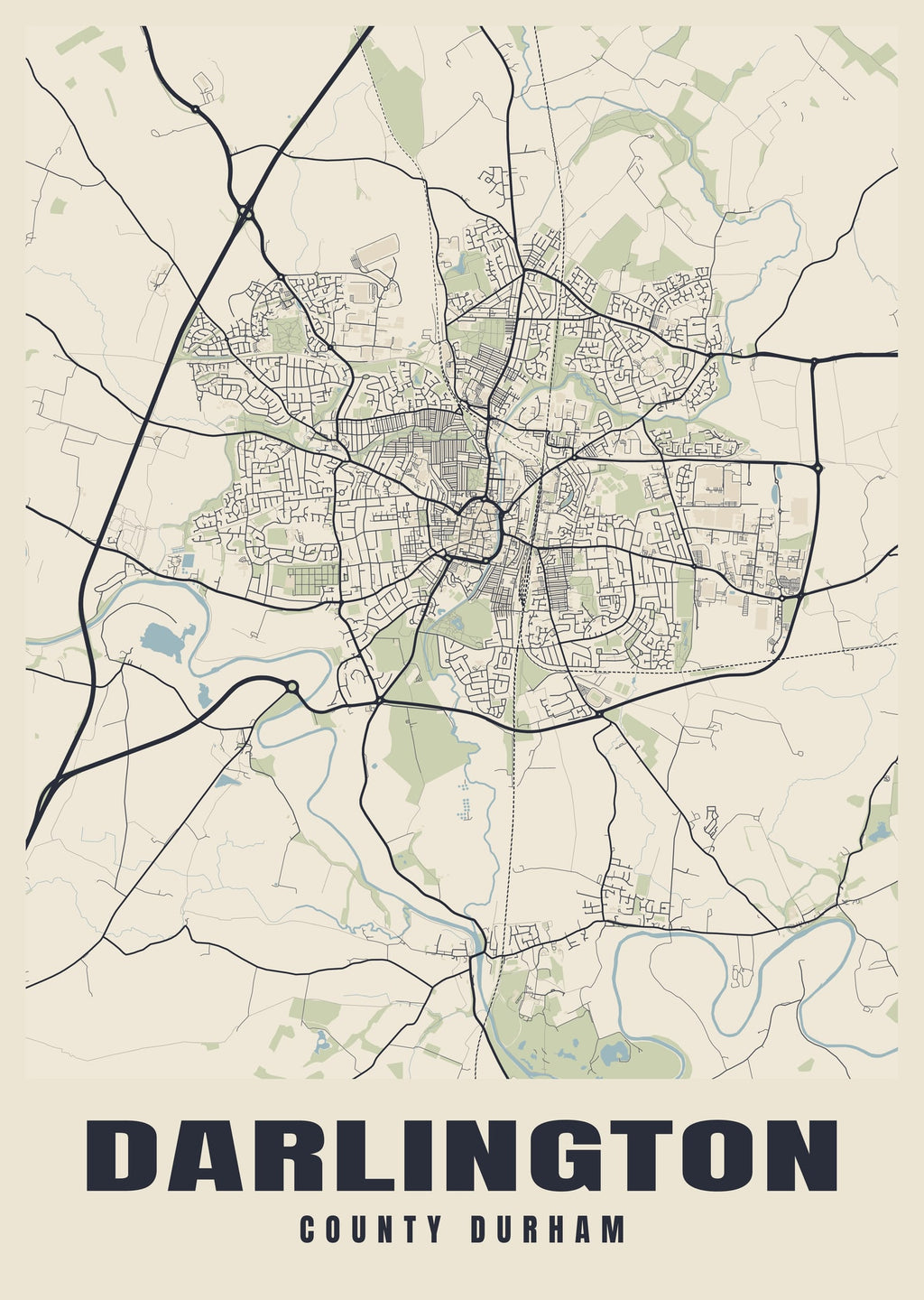 Street map poster of Darlington, County Durham