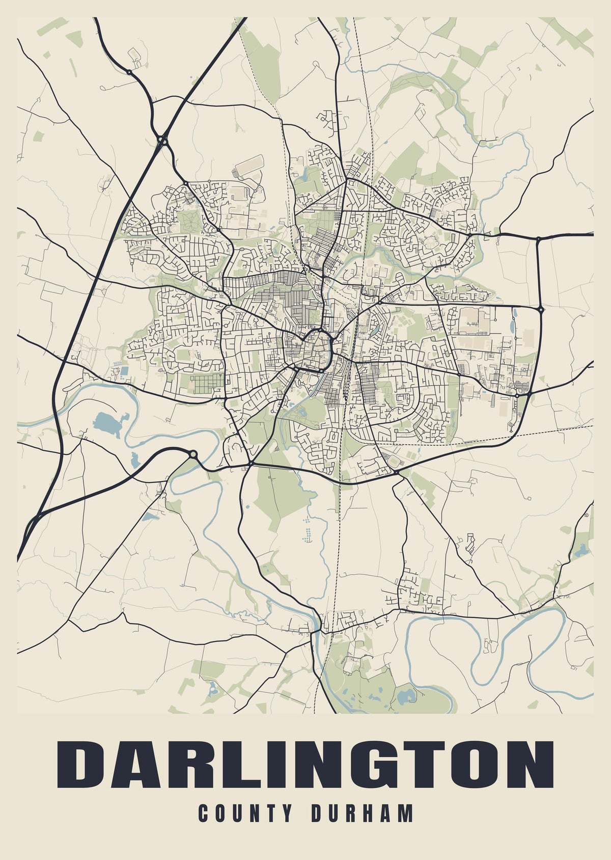 Street map poster of Darlington, County Durham