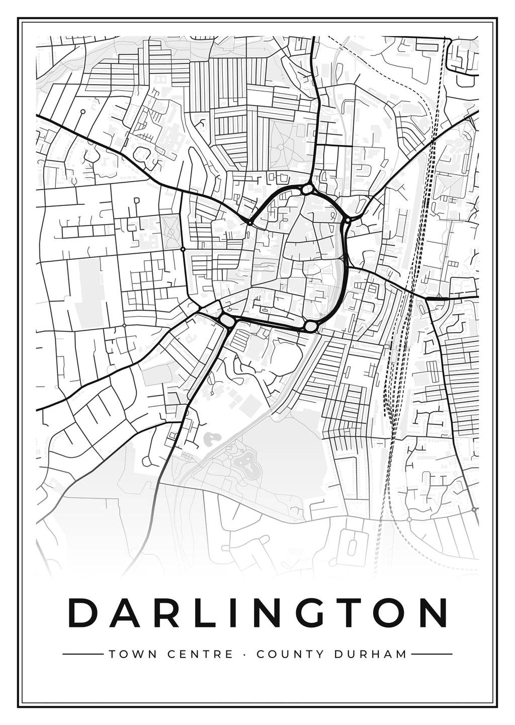 Street map poster of Darlington town centre, County Durham