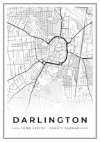 Street map poster of Darlington town centre, County Durham