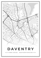 Street map poster of Daventry town centre, Northamptonshire