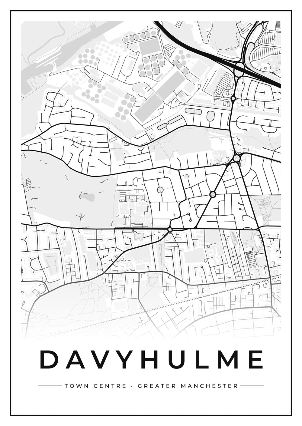 Davyhulme Town Centre Street Map Poster