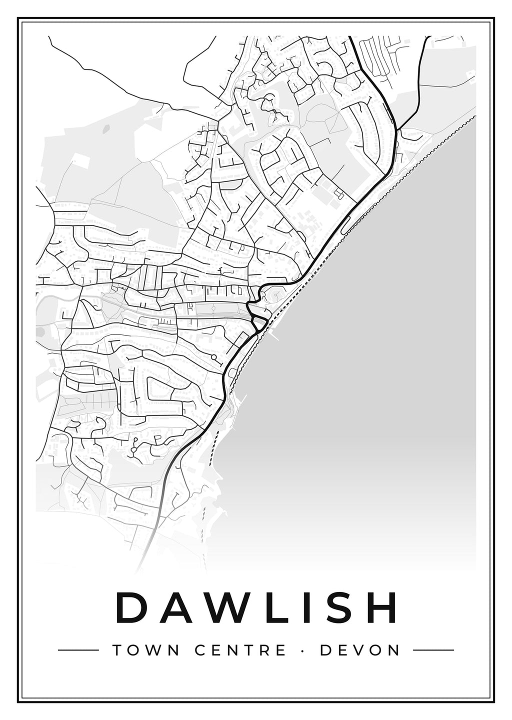Street map poster of Dawlish town centre, Devon