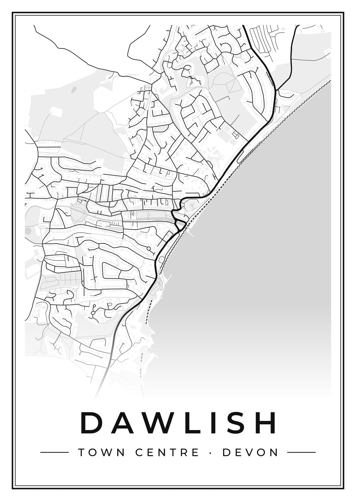 Street map poster of Dawlish town centre, Devon