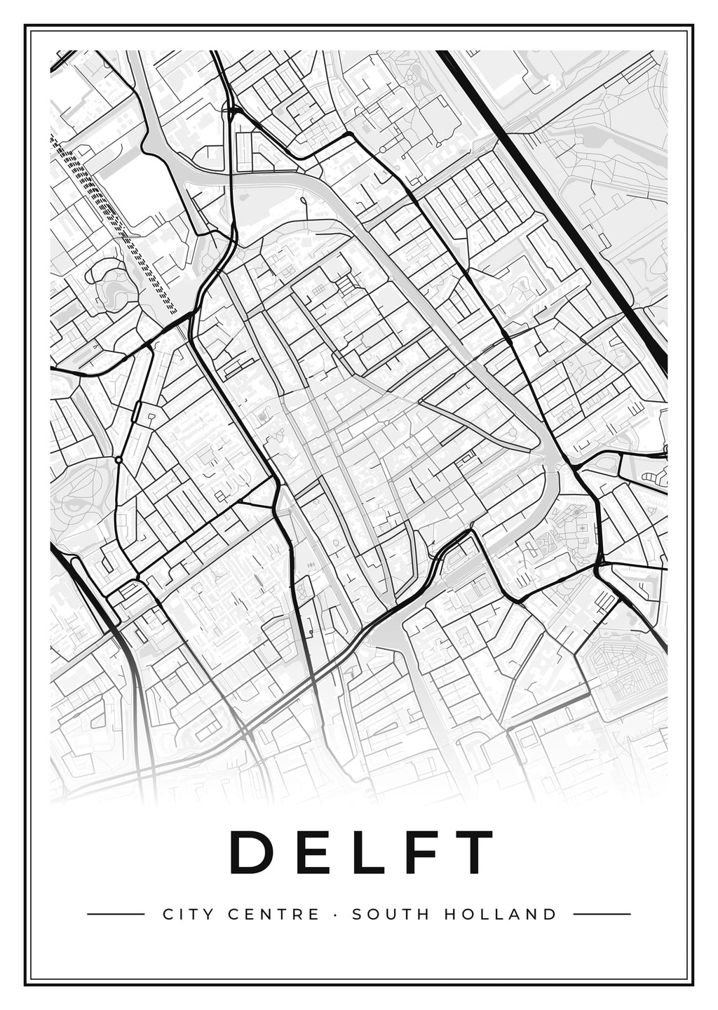 Street map poster of Delft city centre, South Holland