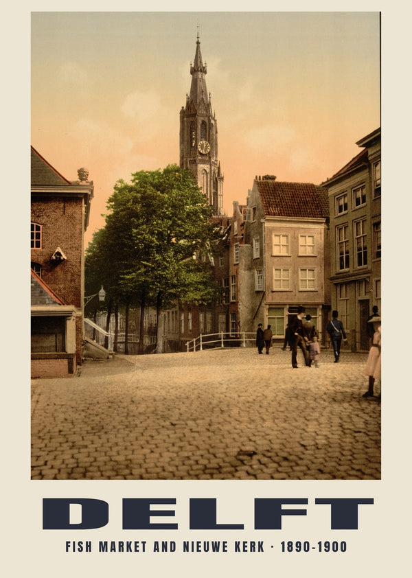 Vischmarkt, Nieuwe Kerk, Delft — 1890–1900 · Tirage photochrome ancien