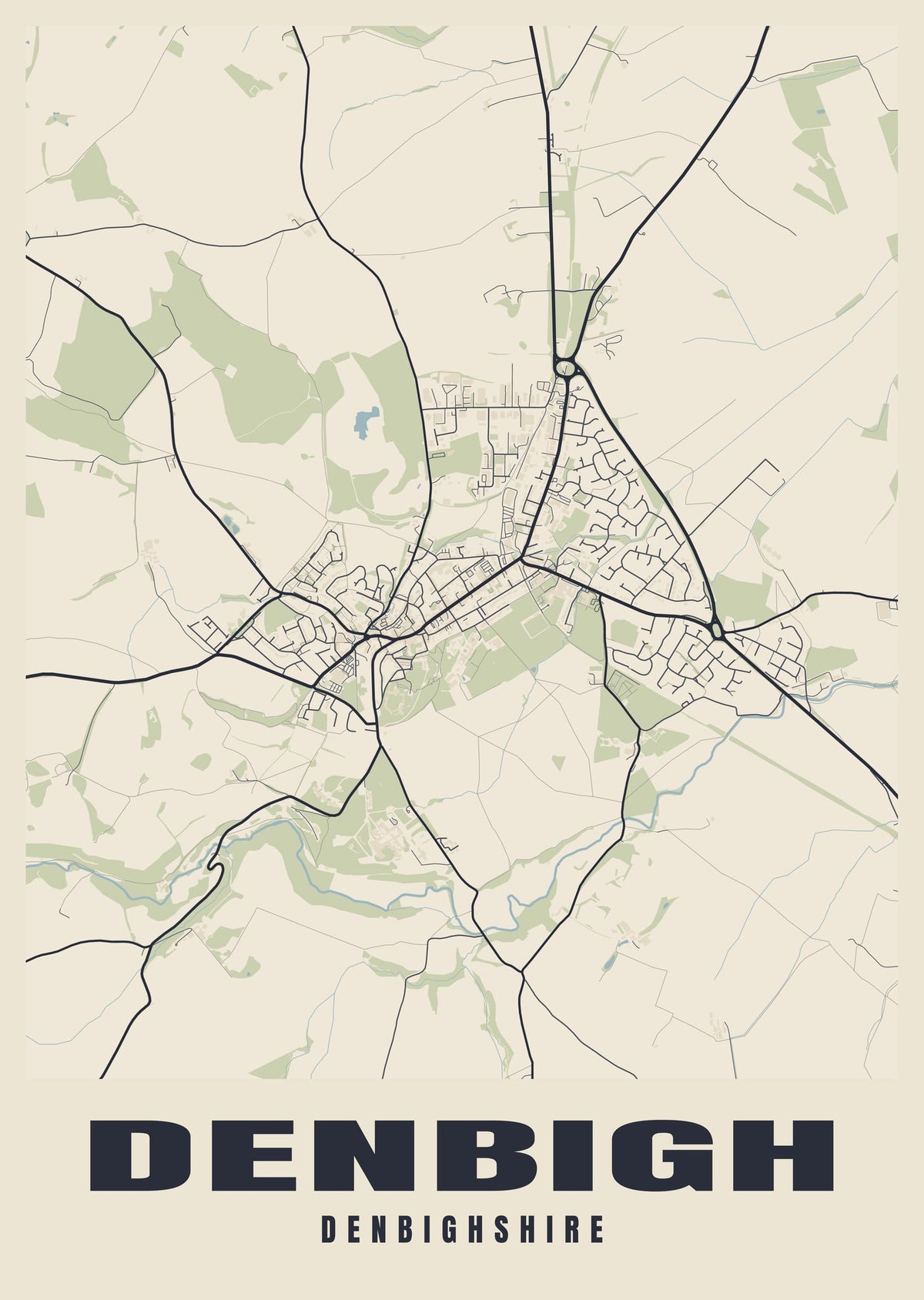 Street map poster of Denbigh, Denbighshire