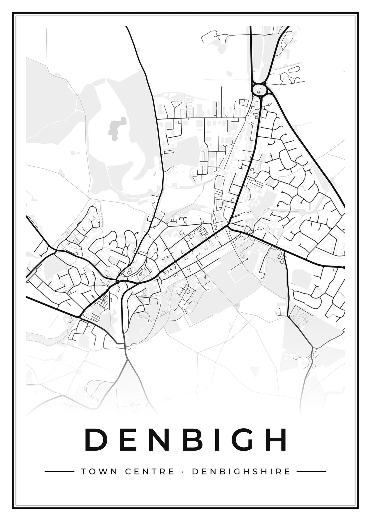 Street map poster of Denbigh town centre, Denbighshire