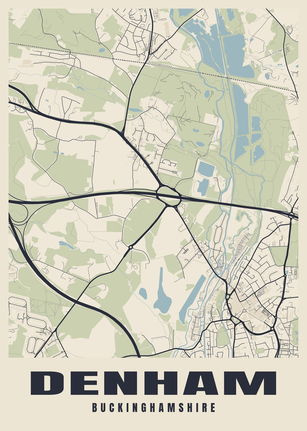 Street map poster of Denham, Buckinghamshire