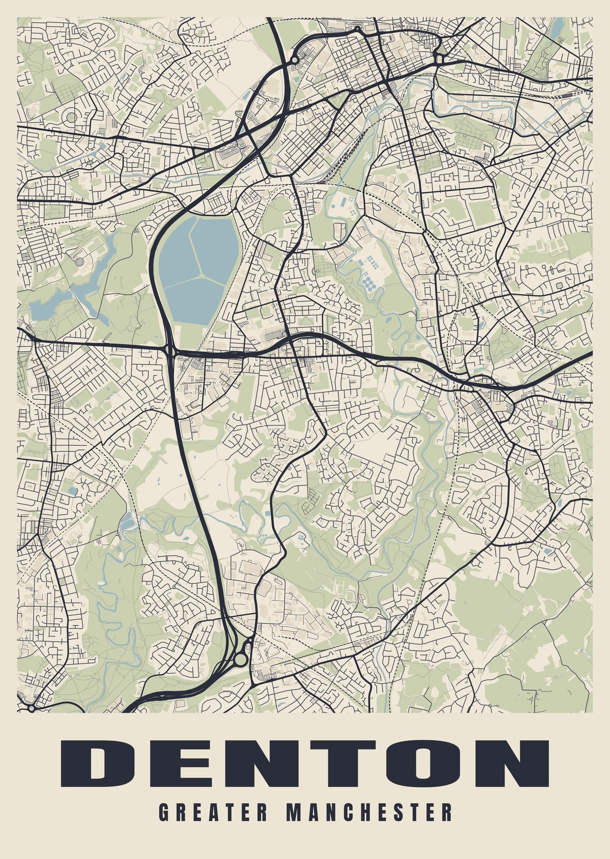 Street map poster of Denton, Greater Manchester