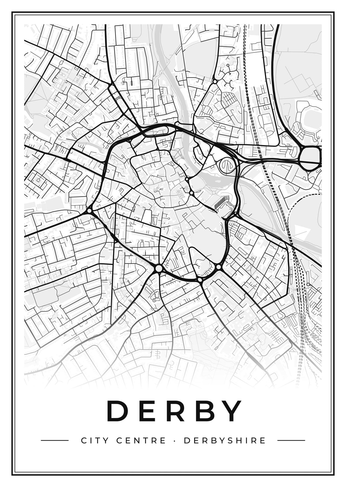 Street map poster of Derby city centre, Derbyshire