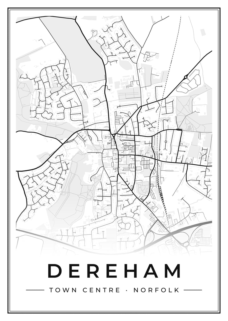 Dereham Town Centre Street Map Poster