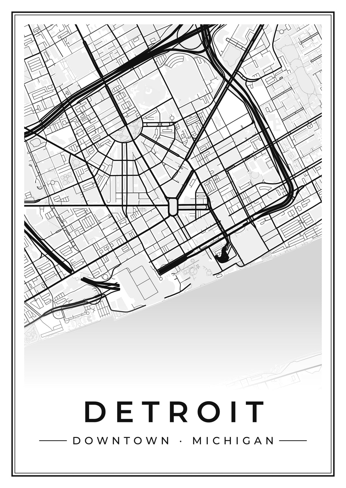 Street map poster of downtown Detroit, Michigan
