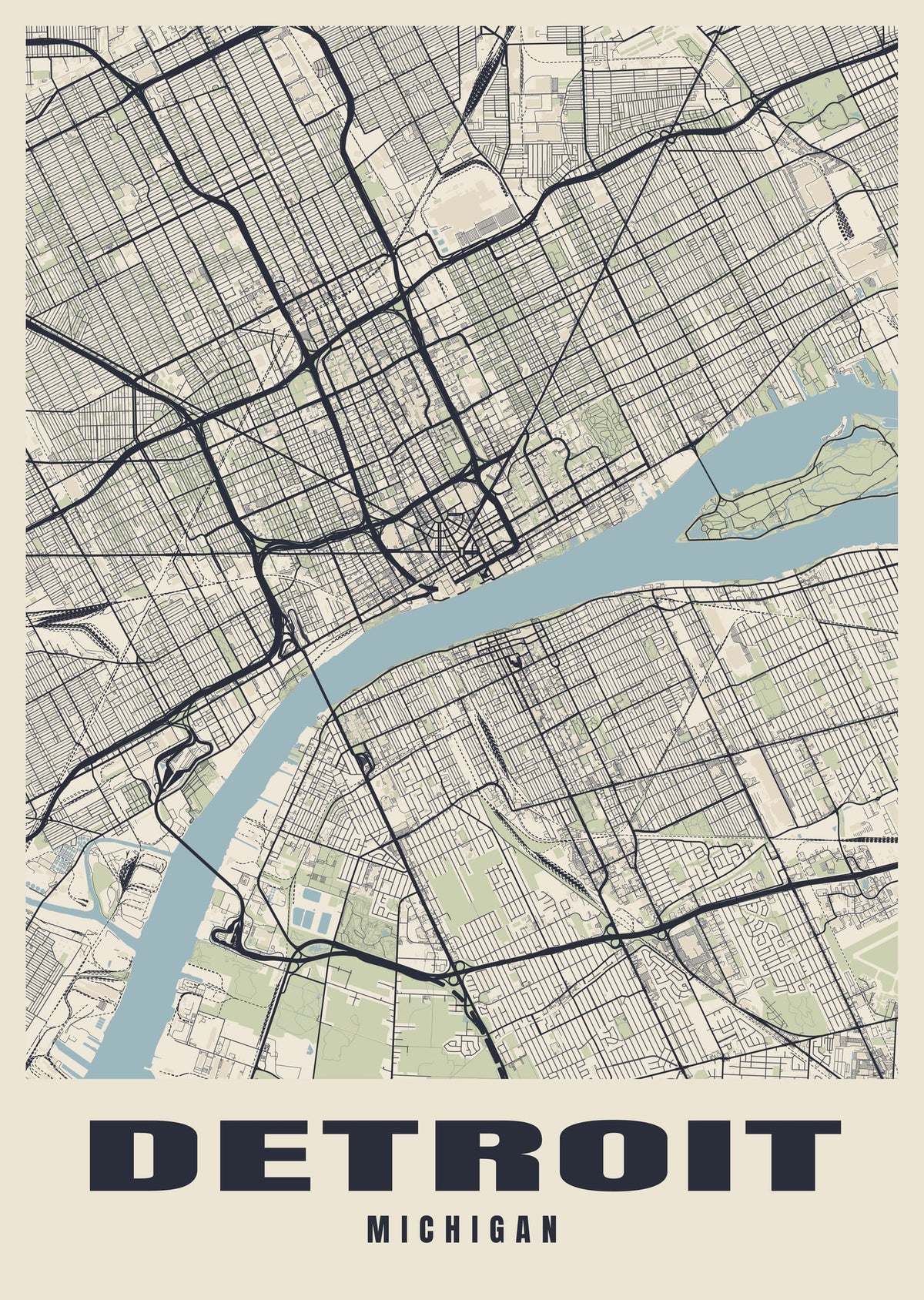 Street map poster of Detroit, Michigan