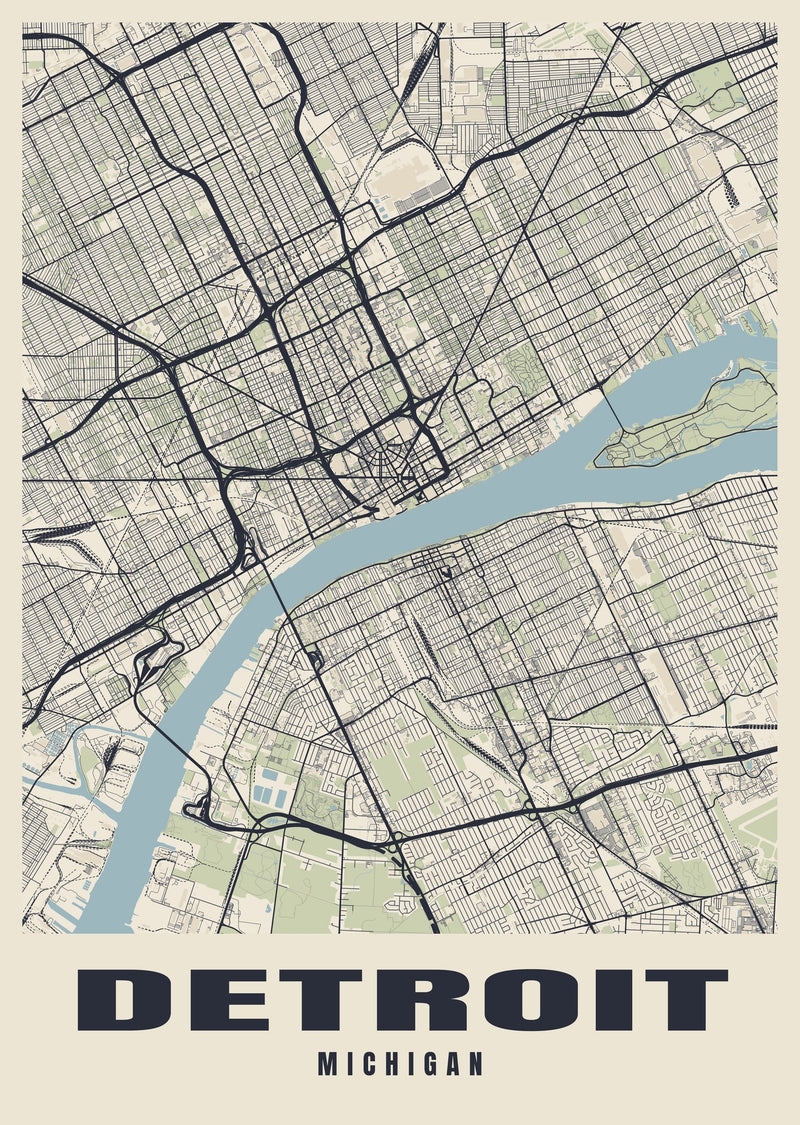 Detroit Street Map Poster