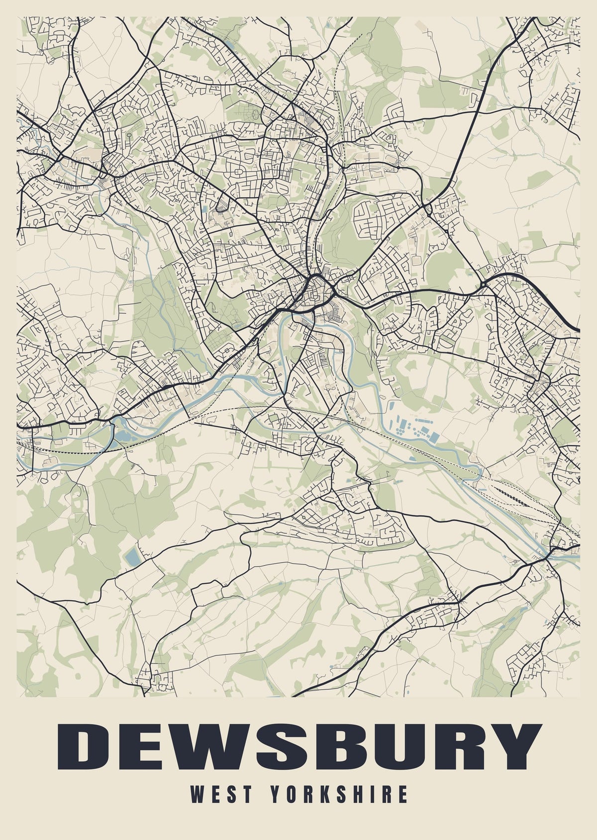 Street map poster of Dewsbury, West Yorkshire