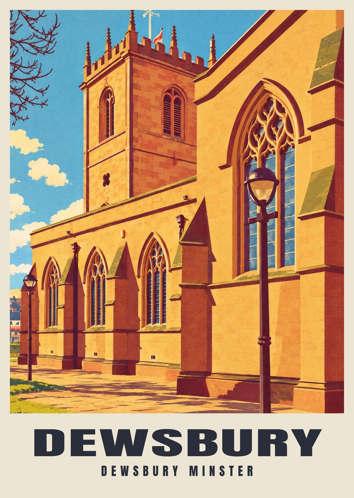Dewsbury Minster poster, Retro Railway style