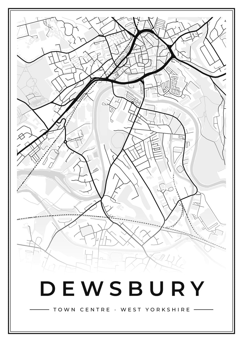 Dewsbury Town Centre Street Map Poster
