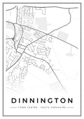 Street map poster of Dinnington town centre, South Yorkshire