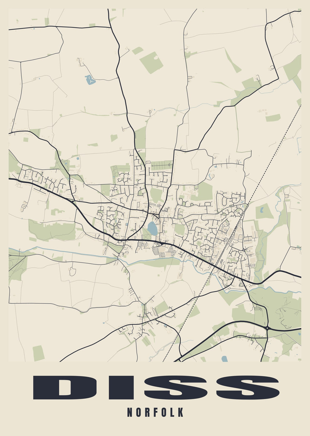 Street map poster of Diss, Norfolk