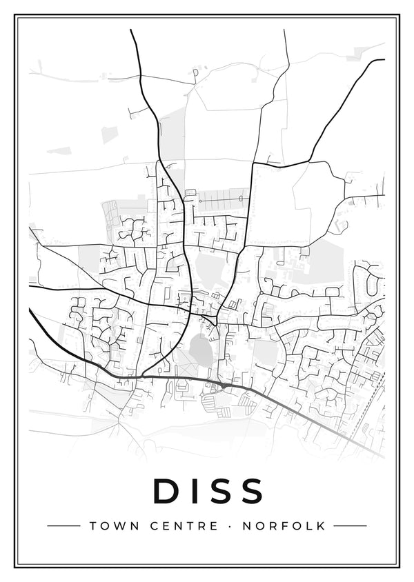 Diss Town Centre Street Map Poster