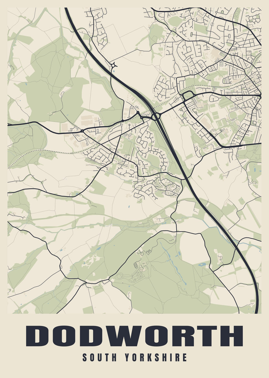 Street map poster of Dodworth, South Yorkshire