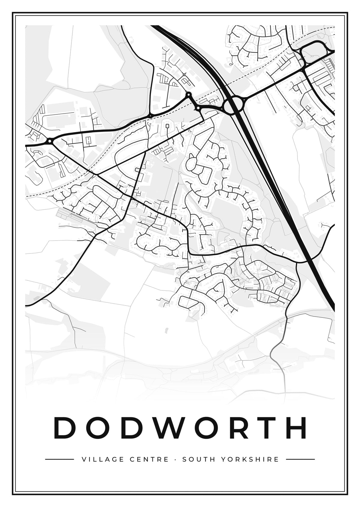 Street map poster of Dodworth village centre, South Yorkshire