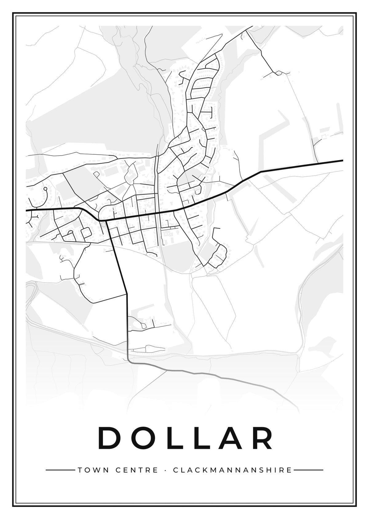 Street map poster of Dollar town centre, Clackmannanshire