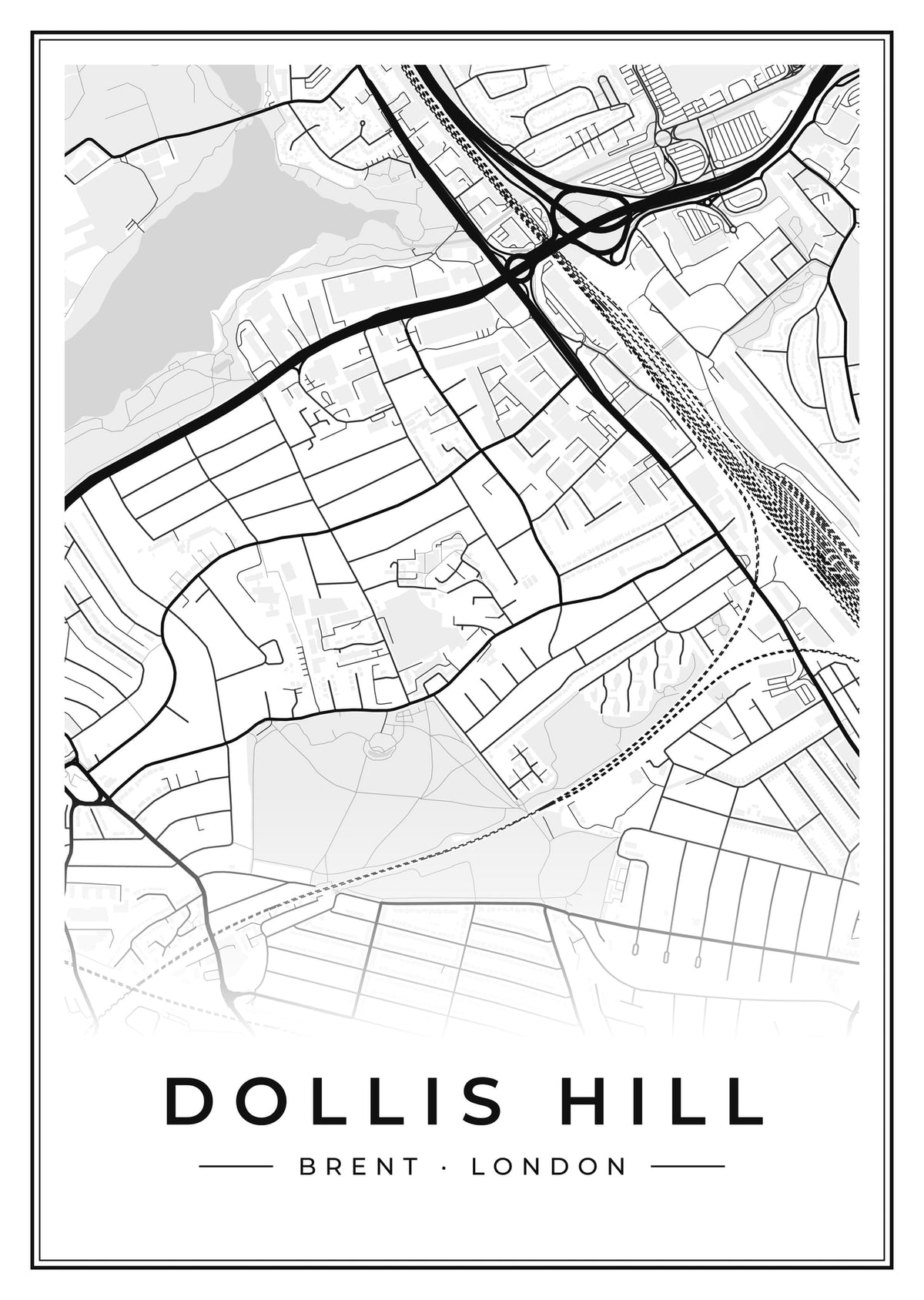 Street map poster of Dollis Hill, Brent, London