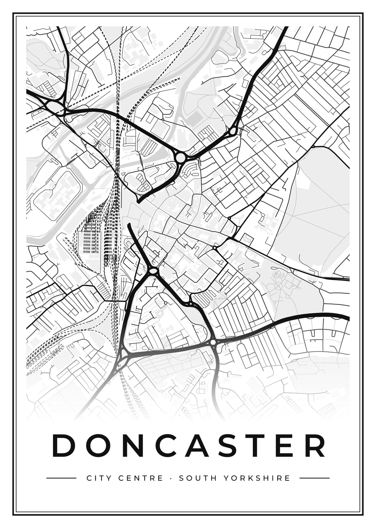 Street map poster of Doncaster city centre, South Yorkshire
