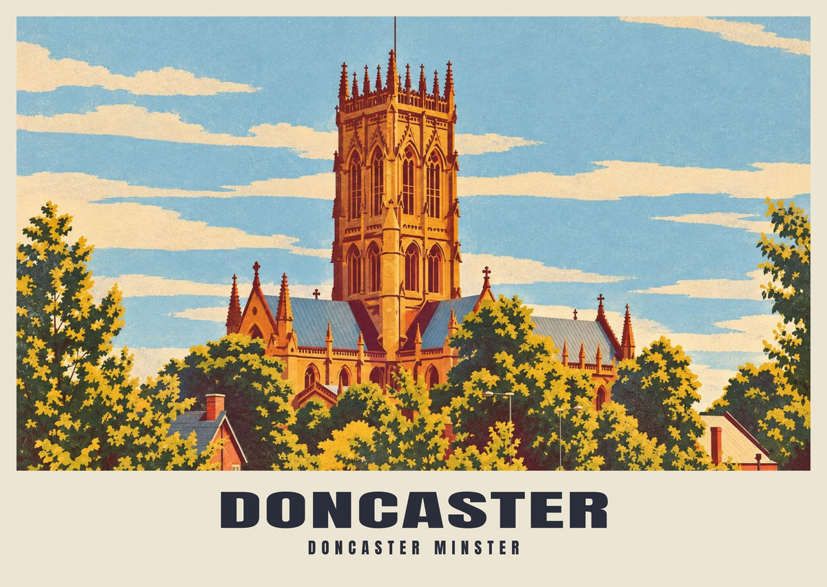 Doncaster Minster poster, Retro Railway style