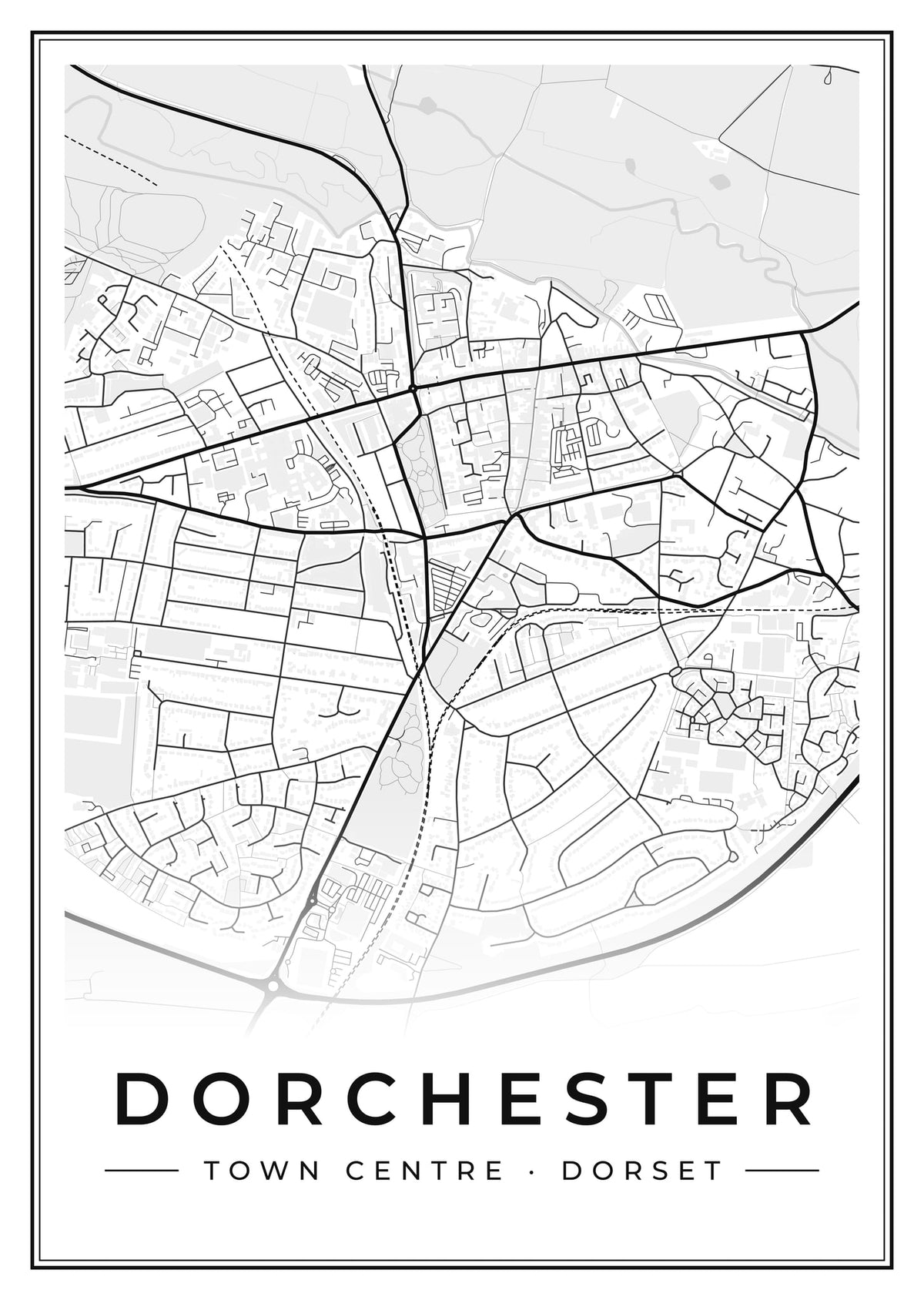 Street map poster of Dorchester town centre, Dorset