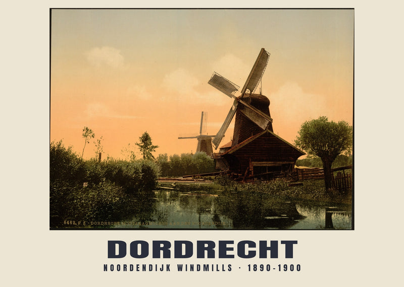 Windmühlen am Noordendijk, Dordrecht — 1890–1900 · Historischer Photochromdruck