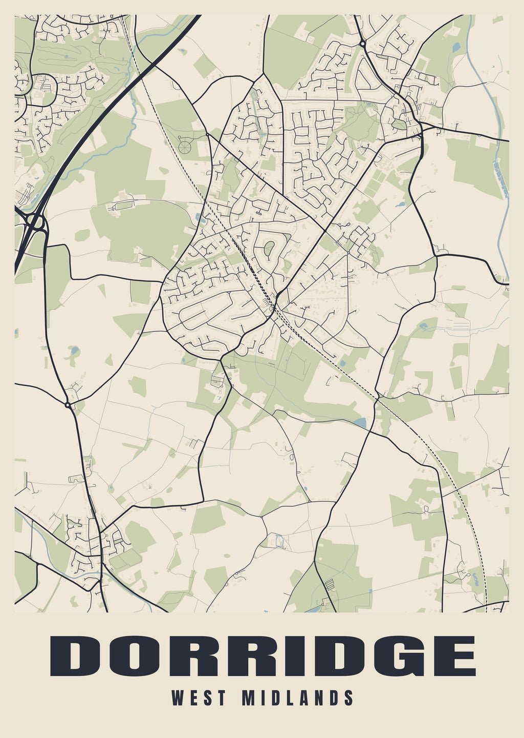 Street map poster of Dorridge, West Midlands