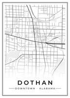 Street map poster of downtown Dothan, Alabama