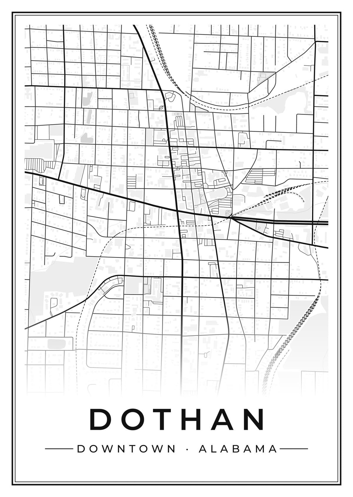 Street map poster of downtown Dothan, Alabama