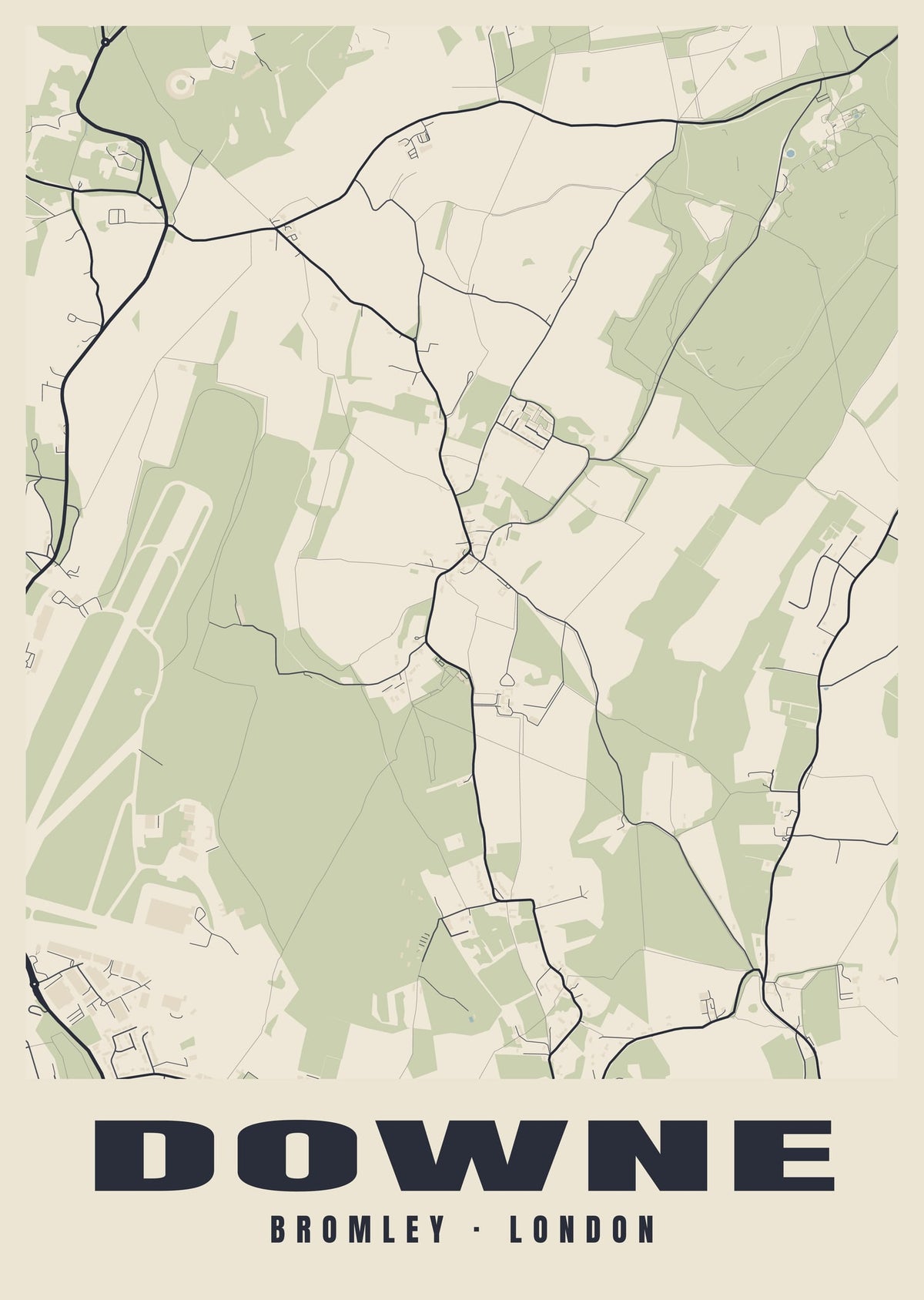 Heritage street map poster of Downe, Bromley, London