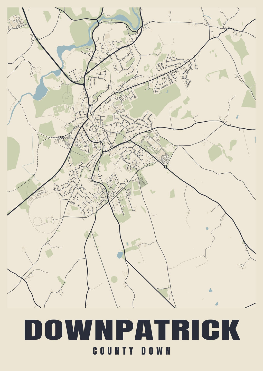 Street map poster of Downpatrick, County Down