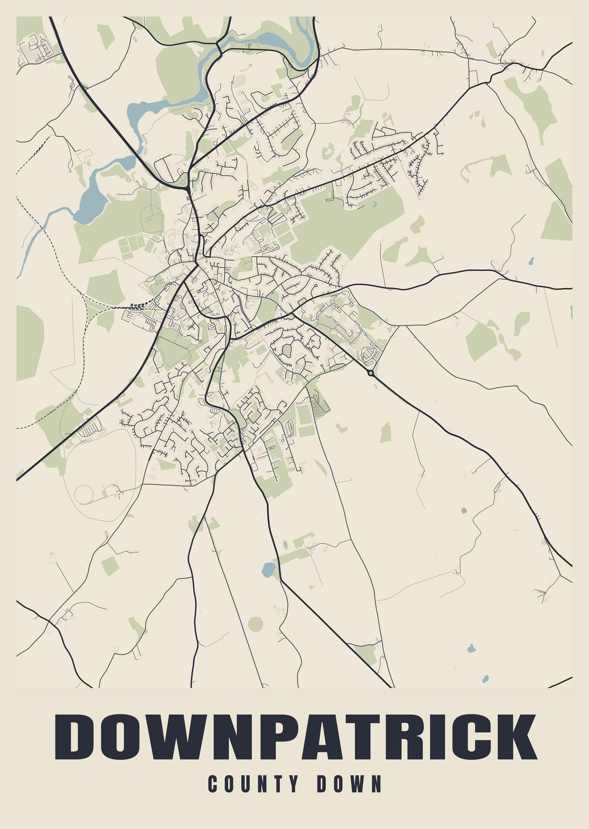Street map poster of Downpatrick, County Down